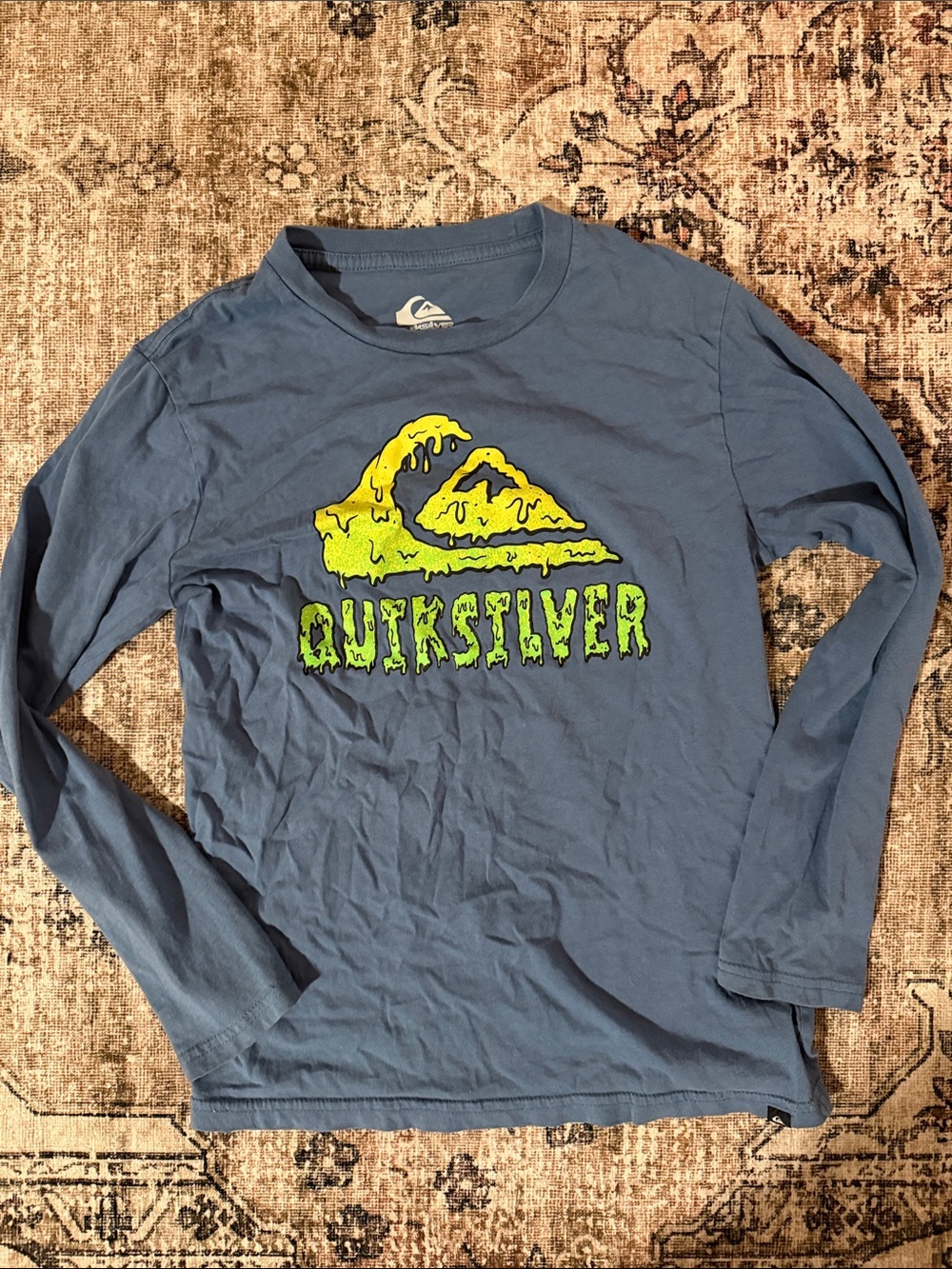 Quiksilver Blue Long-Sleeve Tee with Neon Yellow-Green Logo